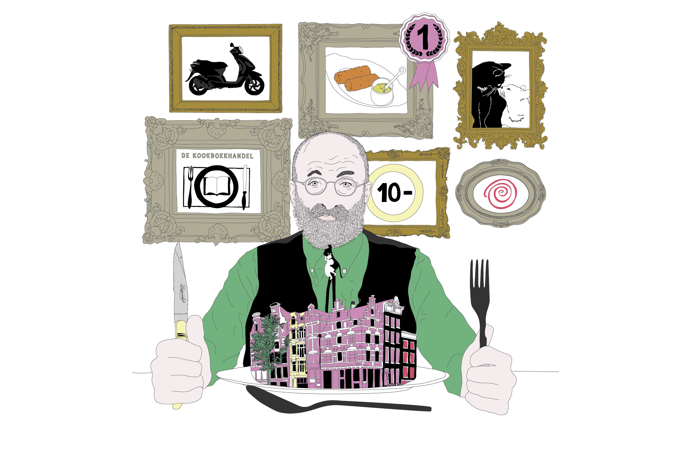 Het Parool newspaper illustrations, food critic, johannes van dam, amsterdam